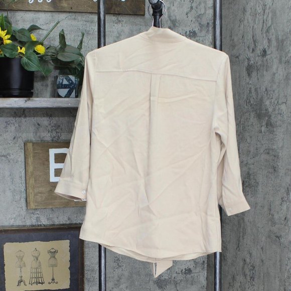 Lands' End 3/4 Sleeve Tie Front Blouse 503277-Sample 2 Tall Opulent Pearl Brown - Picture 2 of 5